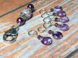 Smashed Grapes Purple Stitch Markers with Matching Clip Holder , Stitch Markers - Jill's Beaded Knit Bits, Jill's Beaded Knit Bits
 - 1