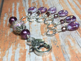 Smashed Grapes Purple Stitch Markers with Matching Clip Holder , Stitch Markers - Jill's Beaded Knit Bits, Jill's Beaded Knit Bits
 - 6