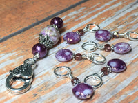 Smashed Grapes Purple Stitch Markers with Matching Clip Holder , Stitch Markers - Jill's Beaded Knit Bits, Jill's Beaded Knit Bits
 - 7