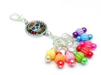 Sugar Skull Knitting Stitch Marker Set, Includes Holder