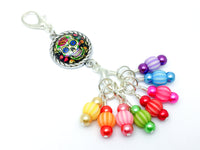 Sugar Skull Knitting Stitch Marker Set, Includes Holder