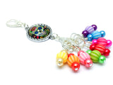 Sugar Skull Knitting Stitch Marker Set, Includes Holder