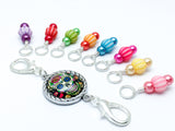 Sugar Skull Knitting Stitch Marker Set, Includes Holder