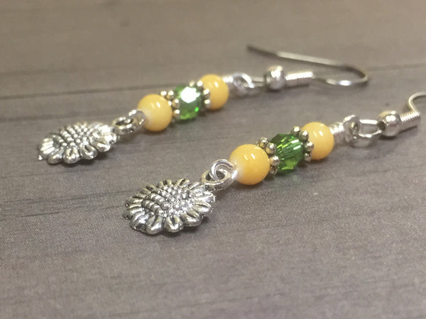 Sunflower Dangle Earrings , jewelry - Jill's Beaded Knit Bits, Jill's Beaded Knit Bits
 - 1