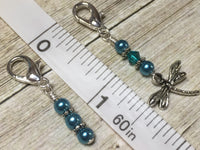 Teal Dragonfly Crochet Stitch Marker Set- Removable Clip On Markers , Stitch Markers - Jill's Beaded Knit Bits, Jill's Beaded Knit Bits
 - 5