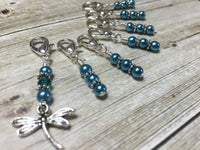 Teal Dragonfly Crochet Stitch Marker Set- Removable Clip On Markers , Stitch Markers - Jill's Beaded Knit Bits, Jill's Beaded Knit Bits
 - 4