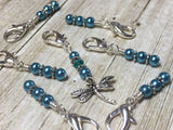 Teal Dragonfly Crochet Stitch Marker Set- Removable Clip On Markers , Stitch Markers - Jill's Beaded Knit Bits, Jill's Beaded Knit Bits
 - 6