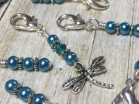 Teal Dragonfly Crochet Stitch Marker Set- Removable Clip On Markers , Stitch Markers - Jill's Beaded Knit Bits, Jill's Beaded Knit Bits
 - 2
