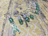Teal Awareness Ribbon Stitch Marker Set- Ovarian Cancer , Stitch Markers - Jill's Beaded Knit Bits, Jill's Beaded Knit Bits
 - 3