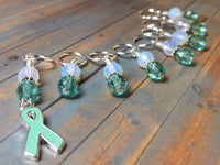 Teal Awareness Ribbon Stitch Marker Set- Ovarian Cancer , Stitch Markers - Jill's Beaded Knit Bits, Jill's Beaded Knit Bits
 - 7