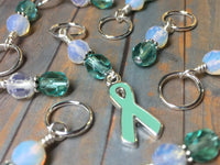 Teal Awareness Ribbon Stitch Marker Set- Ovarian Cancer , Stitch Markers - Jill's Beaded Knit Bits, Jill's Beaded Knit Bits
 - 2