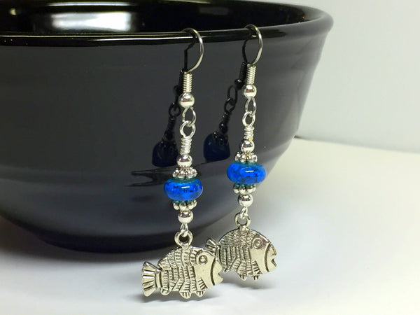 Tropical Fish Wire Dangle Earrings , jewelry - Jill's Beaded Knit Bits, Jill's Beaded Knit Bits
 - 1