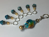 Golden Turquoise Ombre Stitch Marker Set with Clip Holder , Stitch Markers - Jill's Beaded Knit Bits, Jill's Beaded Knit Bits
 - 6