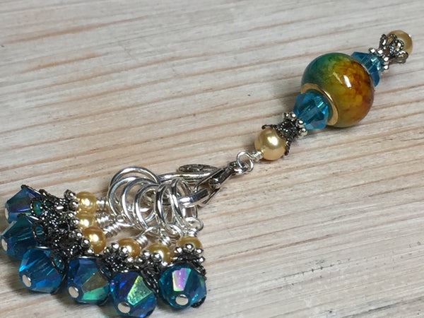 Golden Turquoise Ombre Stitch Marker Set with Clip Holder , Stitch Markers - Jill's Beaded Knit Bits, Jill's Beaded Knit Bits
 - 1