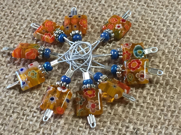 Yellow with Flowers Wire Loop Stitch Markers , Stitch Markers - Jill's Beaded Knit Bits, Jill's Beaded Knit Bits
 - 1