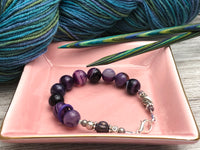 Purple Agate Abacus Row Counting Bracelet - Optional ADD 6 Stitch Markers