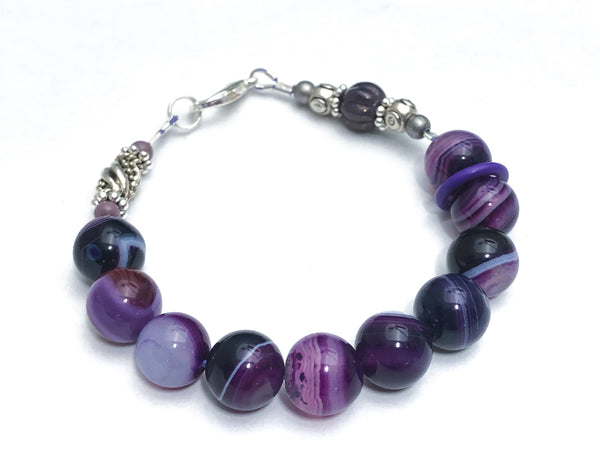 Purple Agate Abacus Row Counting Bracelet - Optional ADD 6 Stitch Markers