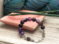 Purple Agate Abacus Row Counting Bracelet - Optional ADD 6 Stitch Markers