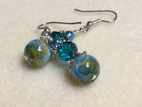 Aqua Green Speckle French Hook Wire Earrings- Surgcal Steel , jewelry - Jill's Beaded Knit Bits, Jill's Beaded Knit Bits
 - 1