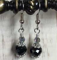 Black Crystal Beaded Dangle Earrings , jewelry - Jill's Beaded Knit Bits, Jill's Beaded Knit Bits
 - 1