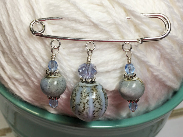 Frost Blue Glazed Ceramic Kilt Pin/ Shawl Pin , jewelry - Jill's Beaded Knit Bits, Jill's Beaded Knit Bits
 - 1