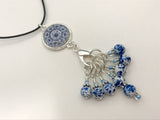 Blue Speckle Stitch Marker Necklace | Adjustable Leather Cord | Snag Free