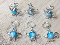 6 Snag Free Little Blue Teapot Stitch Markers- Gift for Knitters , Stitch Markers - Jill's Beaded Knit Bits, Jill's Beaded Knit Bits
 - 6