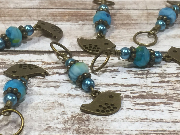 Bluebird Stitch Markers- Snag Free 6 Piece Knitting Set- Optional Holder , stitch markers - Jill's Beaded Knit Bits, Jill's Beaded Knit Bits
 - 1