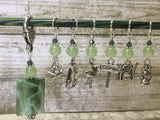 Camping Stitch Marker Set With Green Beaded Clip Holder , Stitch Markers - Jill's Beaded Knit Bits, Jill's Beaded Knit Bits
 - 1