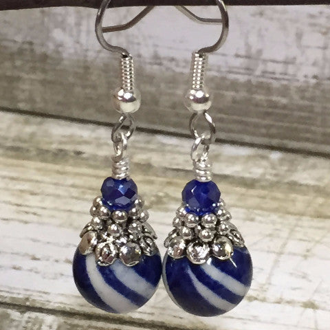 Navy Blue Striped French Hook Earrings , jewelry - Jill's Beaded Knit Bits, Jill's Beaded Knit Bits
 - 1