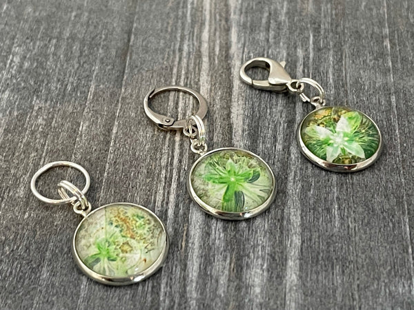 Green Stitch Markers for Knitting or Crochet, Closed Rings, Open Rings, or Clasps