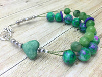 Green Heart Abacus Row Counting Bracelet - Stitch Markers Option