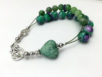 Green Heart Abacus Row Counting Bracelet - Stitch Markers Option