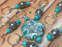 Green Mosaic Stone Stitch Marker Set , Stitch Markers - Jill's Beaded Knit Bits, Jill's Beaded Knit Bits
 - 8