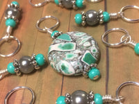 Green Mosaic Stone Stitch Marker Set , Stitch Markers - Jill's Beaded Knit Bits, Jill's Beaded Knit Bits
 - 5