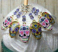 6 Sugar Skull Stitch Markers- Snag Free Beaded Knitting Markers- Gifts for Knitters- Tools- Supplies- Crochet Markers ,  - Jill's Beaded Knit Bits, Jill's Beaded Knit Bits
 - 5
