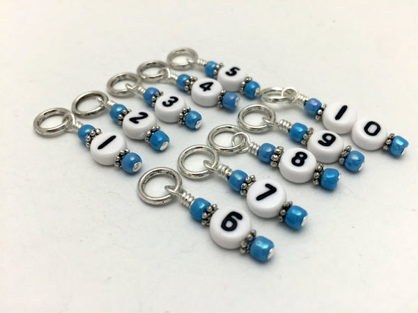1-10 Numbered Knitting Stitch Markers- Beaded Snag Free Row Counter- Knitting Gift, Progress Markers , stitch markers - Jill's Beaded Knit Bits, Jill's Beaded Knit Bits
 - 1