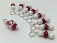 Snowman Stitch Marker Set, Snag Free Red And White Beaded Knitting Markers, Winter Gifts for Knitters ,  - Jill's Beaded Knit Bits, Jill's Beaded Knit Bits
 - 2