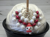 Snowman Stitch Marker Set, Snag Free Red And White Beaded Knitting Markers, Winter Gifts for Knitters ,  - Jill's Beaded Knit Bits, Jill's Beaded Knit Bits
 - 3