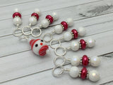 Snowman Stitch Marker Set, Snag Free Red And White Beaded Knitting Markers, Winter Gifts for Knitters ,  - Jill's Beaded Knit Bits, Jill's Beaded Knit Bits
 - 5