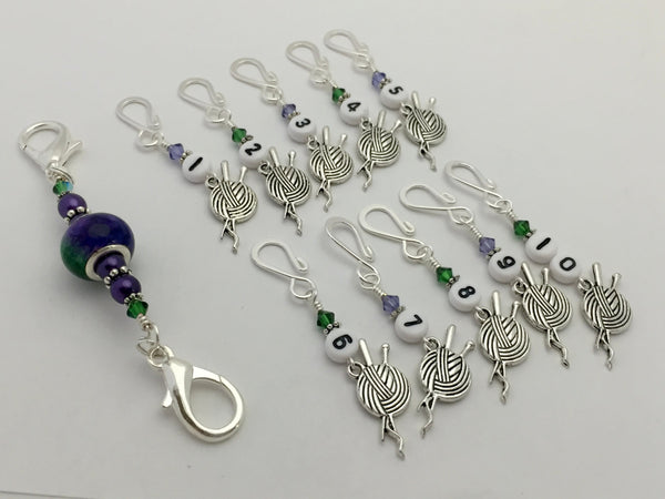 1-10 Numbered Stitch Markers for Knitting- Beaded Row Counter