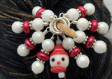 Snowman Stitch Marker Set, Snag Free Red And White Beaded Knitting Markers, Winter Gifts for Knitters ,  - Jill's Beaded Knit Bits, Jill's Beaded Knit Bits
 - 1