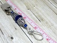 Vintage Cobalt Crystal Portuguese Knitting Pin- Blue Knitting Clip- Gift for Portuguese Knitters- Clip on ID Badge Holder ,  - Jill's Beaded Knit Bits, Jill's Beaded Knit Bits
 - 5