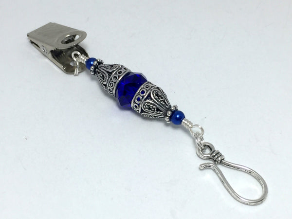 Vintage Cobalt Crystal Portuguese Knitting Pin- Blue Knitting Clip- Gift for Portuguese Knitters- Clip on ID Badge Holder ,  - Jill's Beaded Knit Bits, Jill's Beaded Knit Bits
 - 1