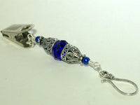 Vintage Cobalt Crystal Portuguese Knitting Pin- Blue Knitting Clip- Gift for Portuguese Knitters- Clip on ID Badge Holder ,  - Jill's Beaded Knit Bits, Jill's Beaded Knit Bits
 - 4
