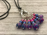 Stitch Marker Necklace for Knitting on Adjustable leather Cord, Includes 7 Knitting Markers