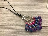 Stitch Marker Necklace for Knitting on Adjustable leather Cord, Includes 7 Knitting Markers