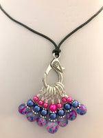 Stitch Marker Necklace for Knitting on Adjustable leather Cord, Includes 7 Knitting Markers