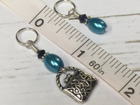 Teal Stitch Marker Set for Knitting with Purse Charm, Gift for Knitters, Snag Free
