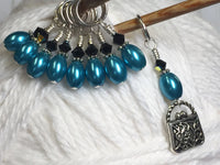 Teal Stitch Marker Set for Knitting with Purse Charm, Gift for Knitters, Snag Free